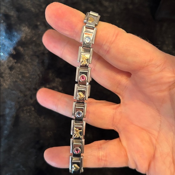 Silver and Gold Women's Bracelet with Pink and Blue Accents - Picture 3 of 4